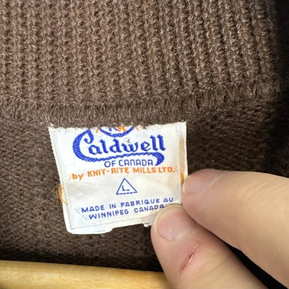 Vintage Caldwell Of Canada Brown Knit Long Sleeve Polo Sweater Men’s M 79s Disco